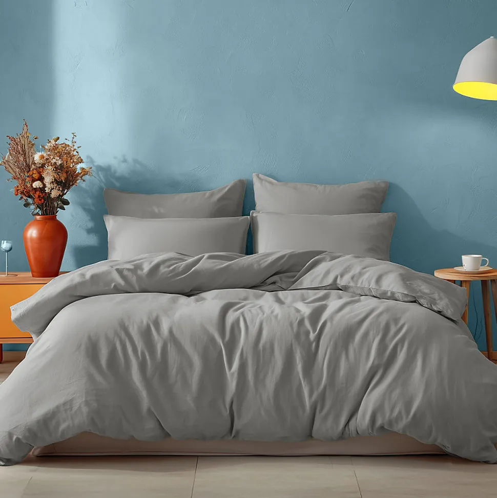 Parure housse de couette 240x220 cm avec 2 taies 65x65 cm en coton Gris Perle STUDIO