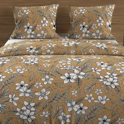 Parure housse de couette en coton 57 fils 240x220 cm MANON camel, par Soleil d'ocre