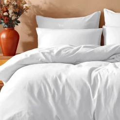 Parure housse de couette 140x200 cm avec 2 taies 50x70 cm en coton Blanc STUDIO