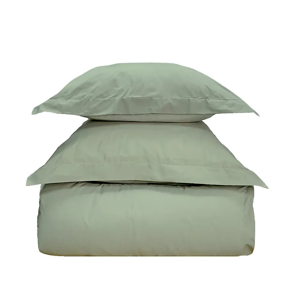 Parure housse de couette 260x240 cm avec 2 taies 50x70 cm en coton Sauge STUDIO