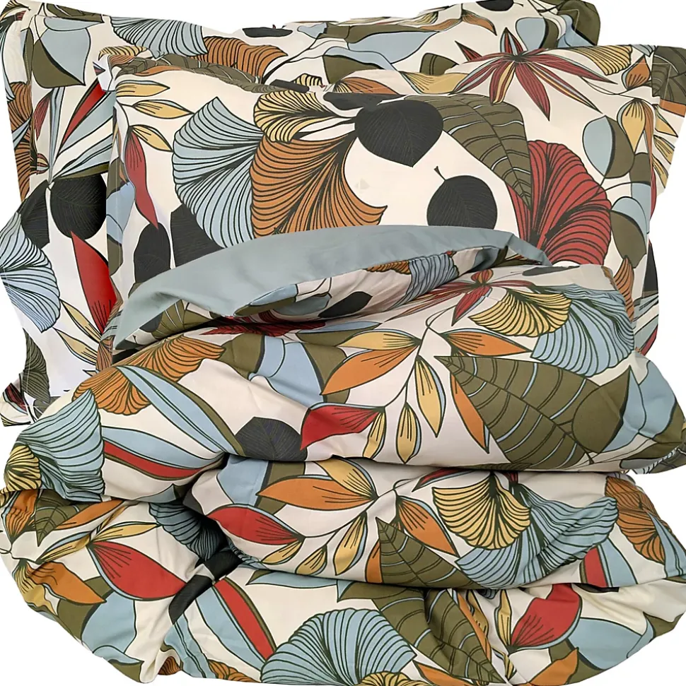 Parure percale de coton 300x240 cm 50x70 CASCADE vert Sauge 3 pièces