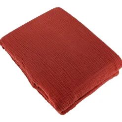 Parure 140x200 cm double gaze de coton GAZGAZ rouge ocre 2 pièces