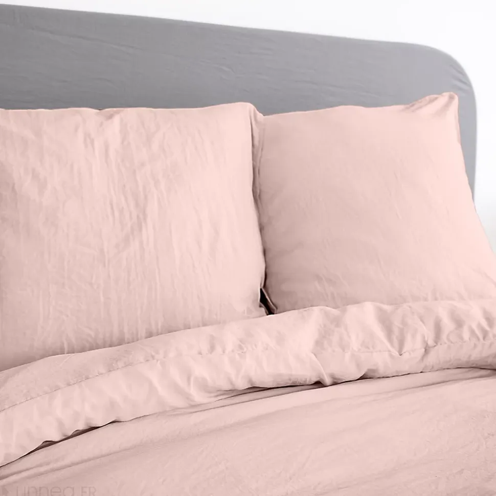 Parure 240x220 cm MILA polyester micro lavée rose poudré 3 pièces