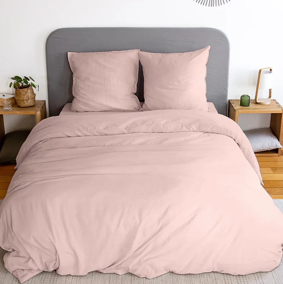 Parure 240x220 cm MILA polyester micro lavée rose poudré 3 pièces