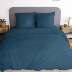 Parure 260x240 cm MILA polyester micro lavée bleu nuit 3 pièces