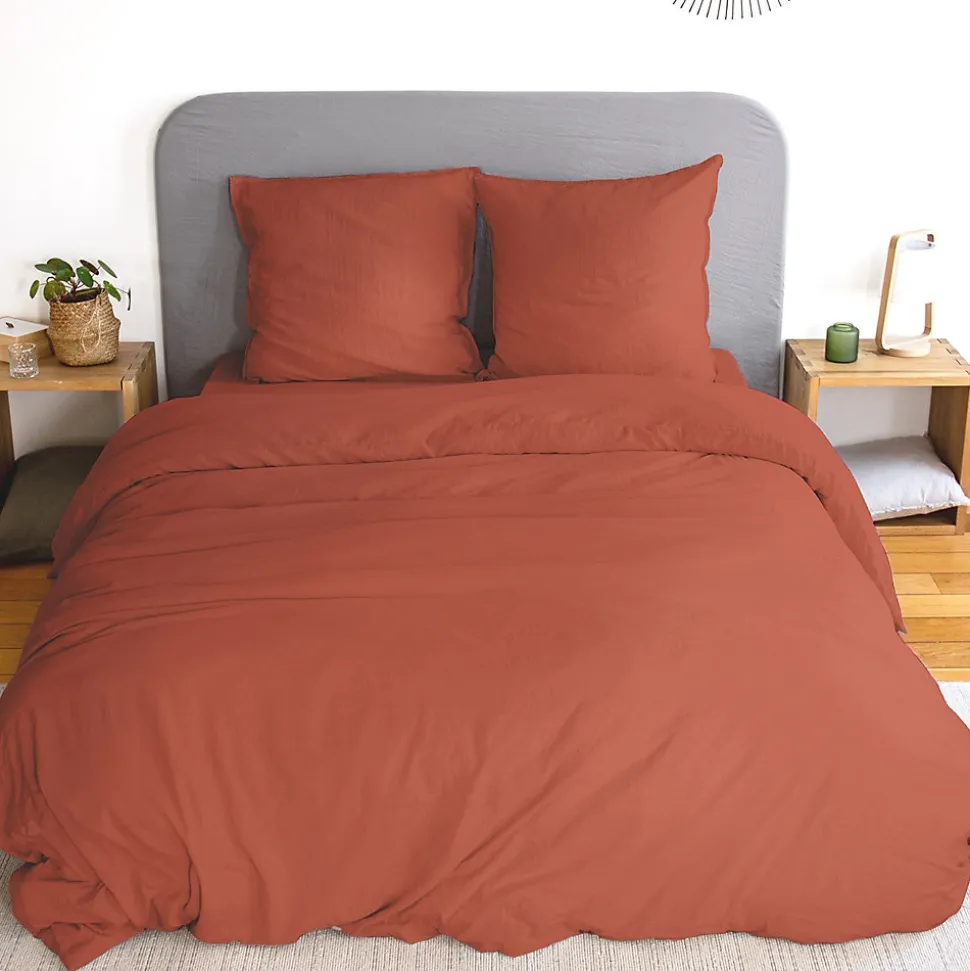 Parure 240x220 cm MILA polyester micro lavée rouge terracotta 3 pièces