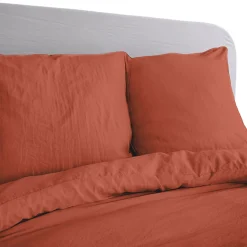 Parure 240x220 cm MILA polyester micro lavée rouge terracotta 3 pièces