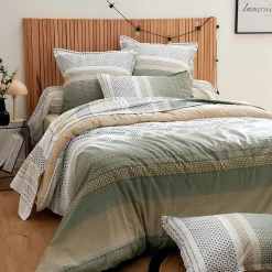 Parure 260x240 cm 50x70 cm coton NIAGARA vert Kaki 3 pièces