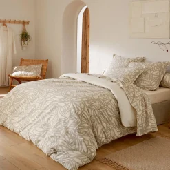 Parure 240x220 cm 65x65 cm coton SERENA Beige écru 3 pièces