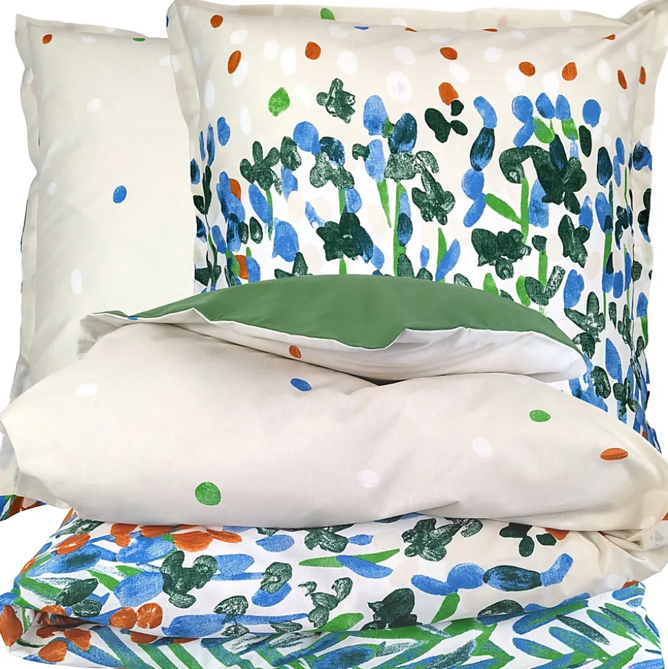 Parure 300x240 cm 65x65 cm coton ÉVASION Blanc vert 3 pièces