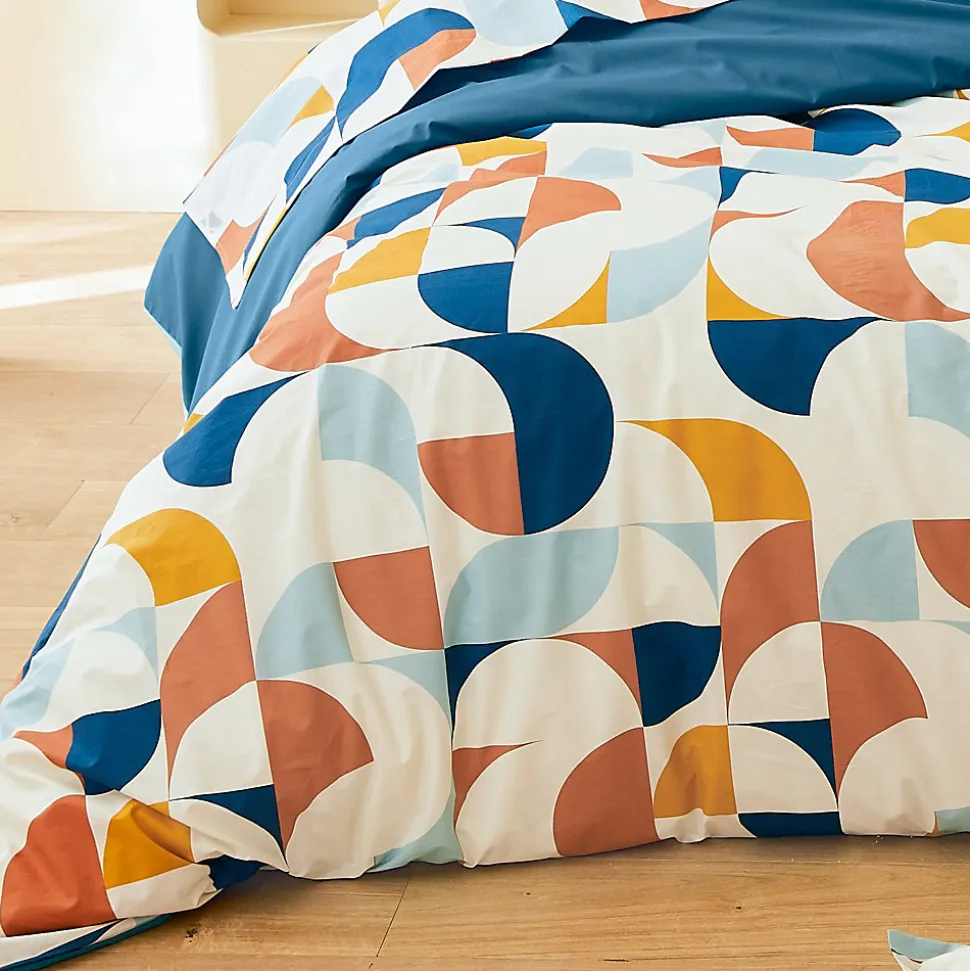 Parure 300x240 cm 65x65 cm percale MODULO bleu cobalt 3 pièces