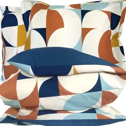 Parure 140x200 cm 50x70 cm percale MODULO bleu cobalt 2 pièces