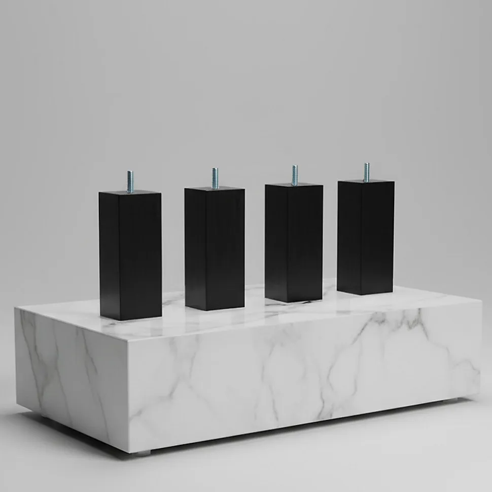 Pied de lit carré en bois Noir Hauteur 10 cm (vendu à l'unité)