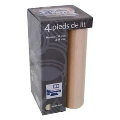 Pied de lit cylindre en hêtre H.25 x ø 6.8 cm, 4 pièces