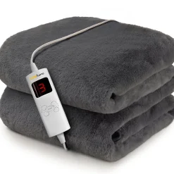 Plaid Chauffant Électrique En Fausse Fourrure De Luxe - Gris