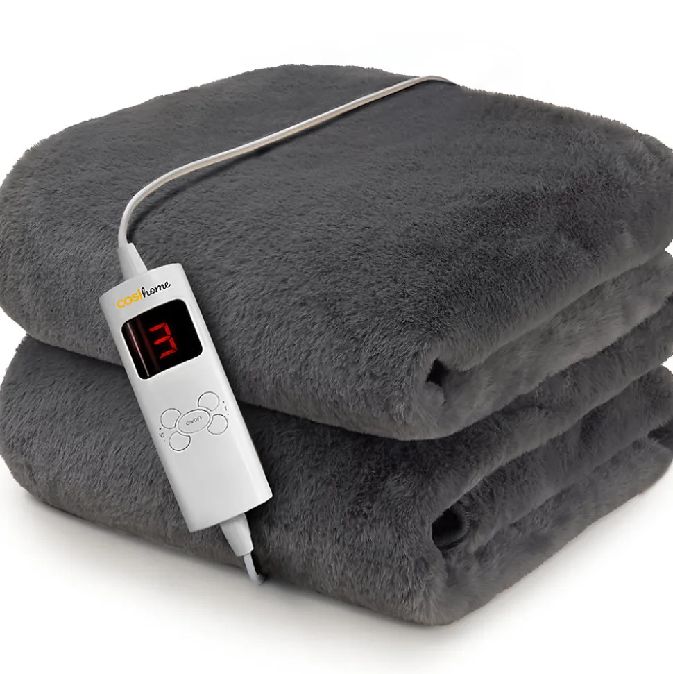 Plaid Chauffant Électrique En Fausse Fourrure De Luxe - Gris