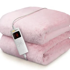 Plaid Chauffant Électrique En Fausse Fourrure De Luxe - Rose