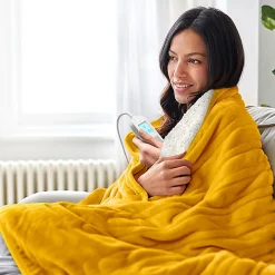 Plaid Chauffant Électrique En Polaire & Sherpa - Moutarde