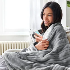 Plaid Chauffant Électrique En Polaire & Sherpa - Gris