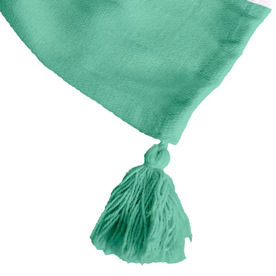 Plaid coton vert et blanc avec pompons 180x220cm SLAVIA - SACASA