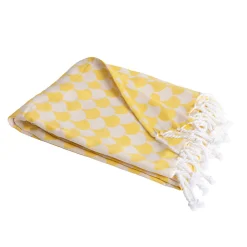 Plaid jaune et blanc avec franges 130x170cm DROP - SACASA