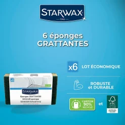 Éponge grattante pour les surfaces peu fragiles, Starwax vendue par 6 pièces