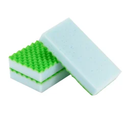 Éponge synthétique abrasive L.11 x l.6,5 x 2,4 cm blanc et vert vendue par 3 pièces