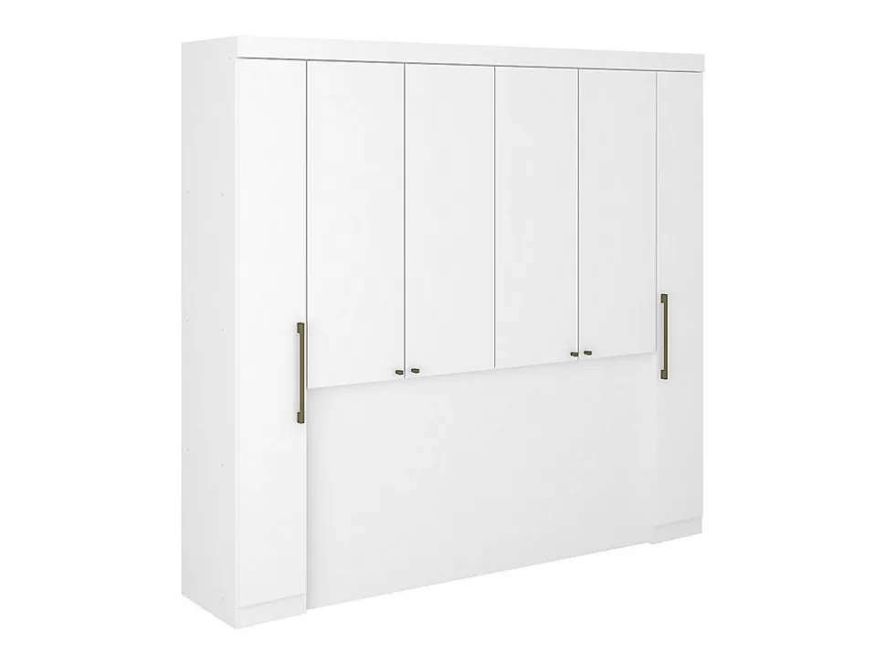 Pont de lit - 6 portes - Avec armoires et rangements - L216,5 cm - Blanc - ANTERO