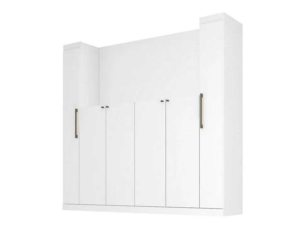 Pont de lit - 6 portes - Avec armoires et rangements - L216,5 cm - Blanc - ANTERO