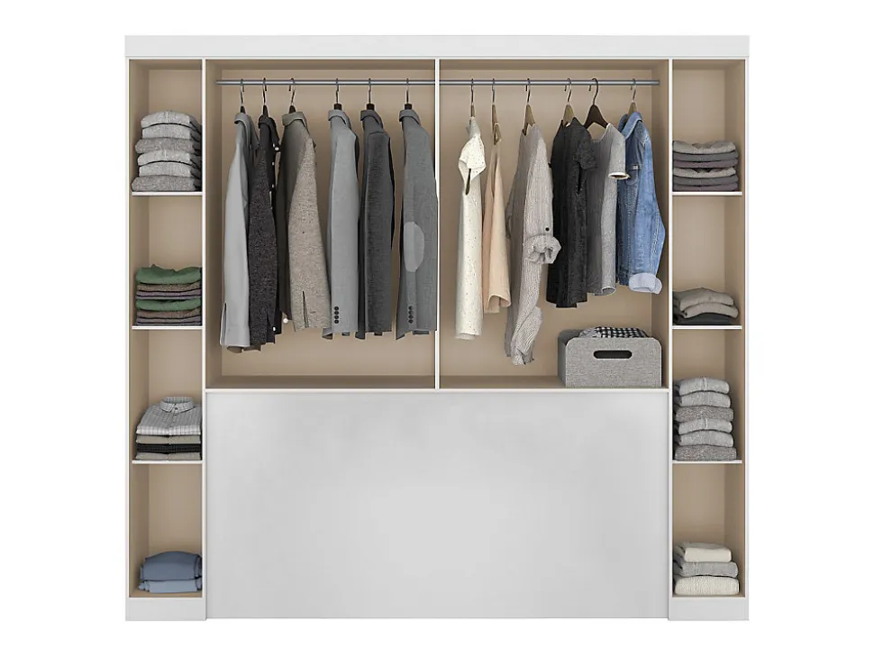 Pont de lit - 6 portes - Avec armoires et rangements - L216,5 cm - Blanc - ANTERO