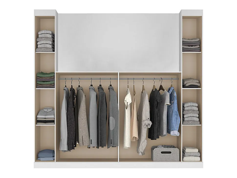 Pont de lit - 6 portes - Avec armoires et rangements - L216,5 cm - Blanc - ANTERO