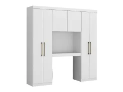 Pont de lit ANTERO - 6 portes - Avec armoires et rangements - L.200 cm - Blanc