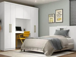 Pont de lit ANTERO - 6 portes - Avec armoires et rangements - L.200 cm - Blanc