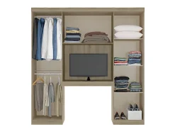 Pont de lit ANTERO II - 6 portes - Avec armoires et rangements - L.200 cm - Chêne et Ivoire