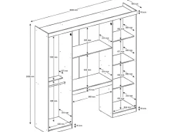 Pont de lit ANTERO II - 6 portes - Avec armoires et rangements - L.200 cm - Chêne et Ivoire
