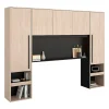 Pont de lit avec rangements - Avec LEDs - L265 cm - Coloris : Naturel et noir - VELONA