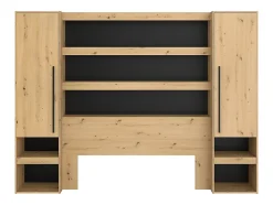 Pont de lit avec rangements et LEDs - L269 cm - Coloris : Naturel et noir - VARLY