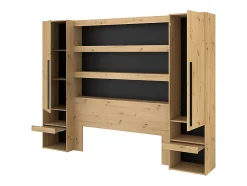 Pont de lit avec rangements et LEDs - L269 cm - Coloris : Naturel et noir - VARLY