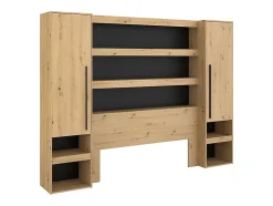 Pont de lit avec rangements et LEDs - L269 cm - Coloris : Naturel et noir - VARLY