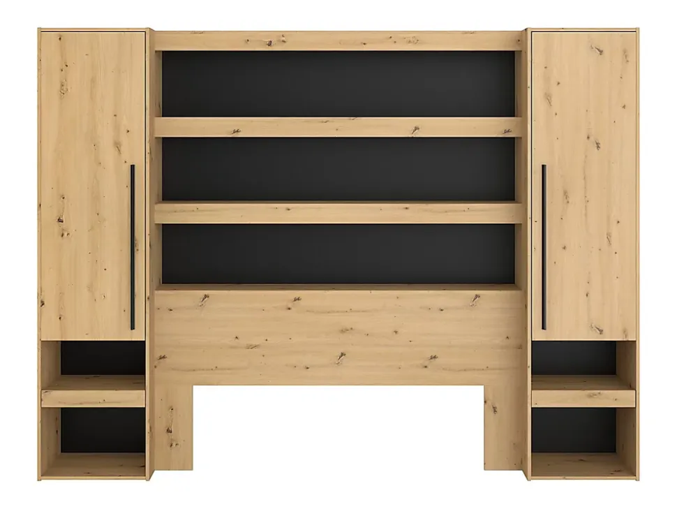 Pont de lit avec rangements et LEDs - L269 cm - Coloris : Naturel et noir - VARLY