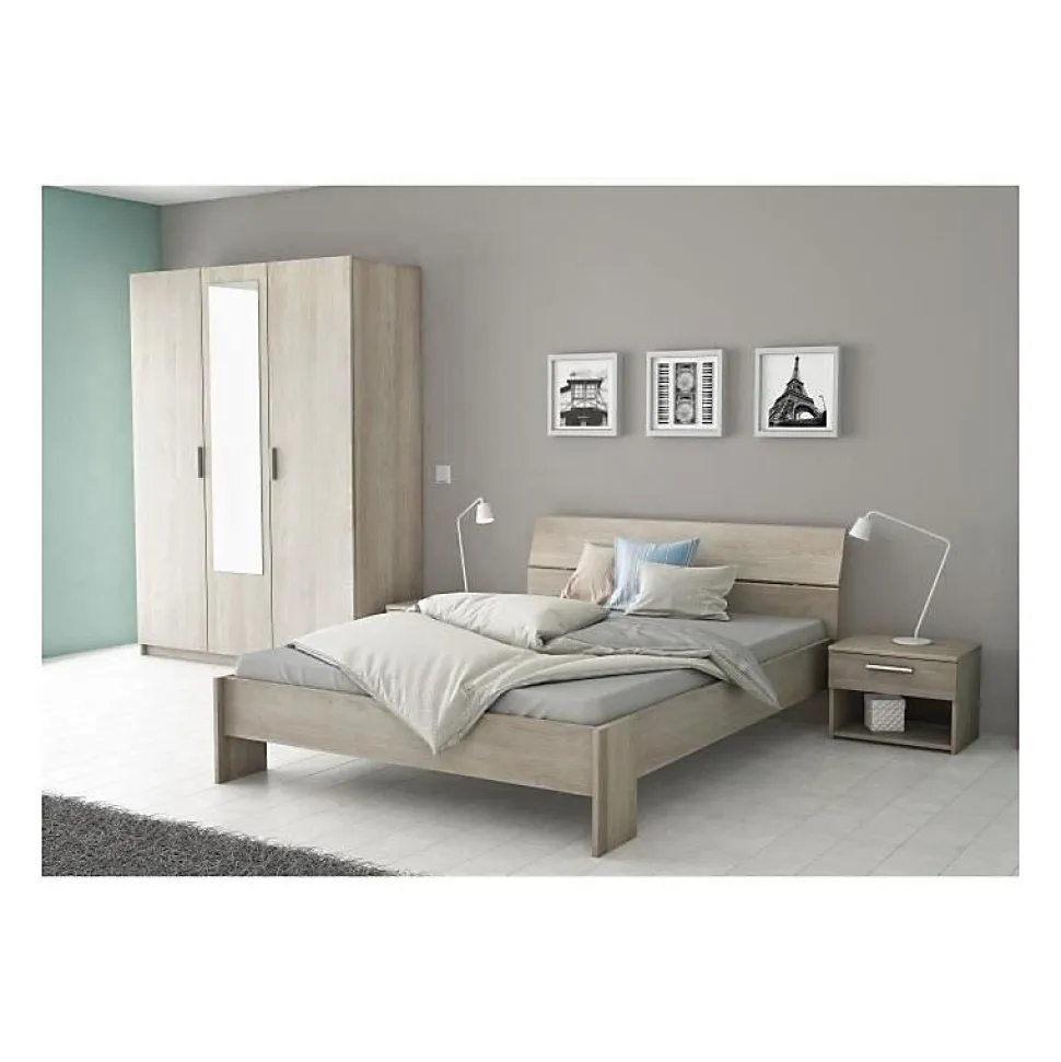 PRICY Lit 140x190/200cm - Decor Chene shannon - L 145 x P 205 x H 79 cm