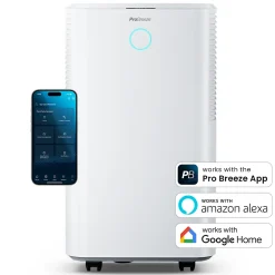 Pro Breeze Déshumidificateur silencieux 12L/jour OmniDry, mode linge, contrôle via app intelligente, pour pièces jusqu'à 20 m²