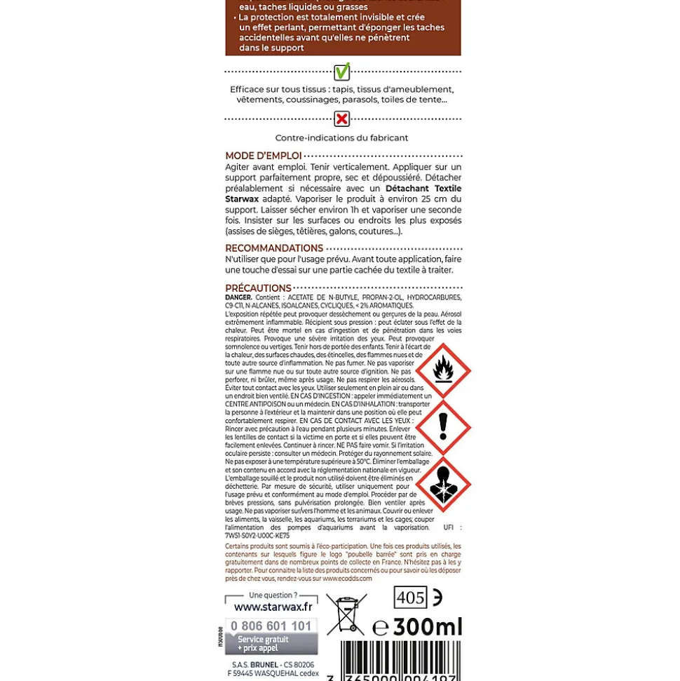 Protecteur imperméabilisant tissus extérieurs Starwax 300ml