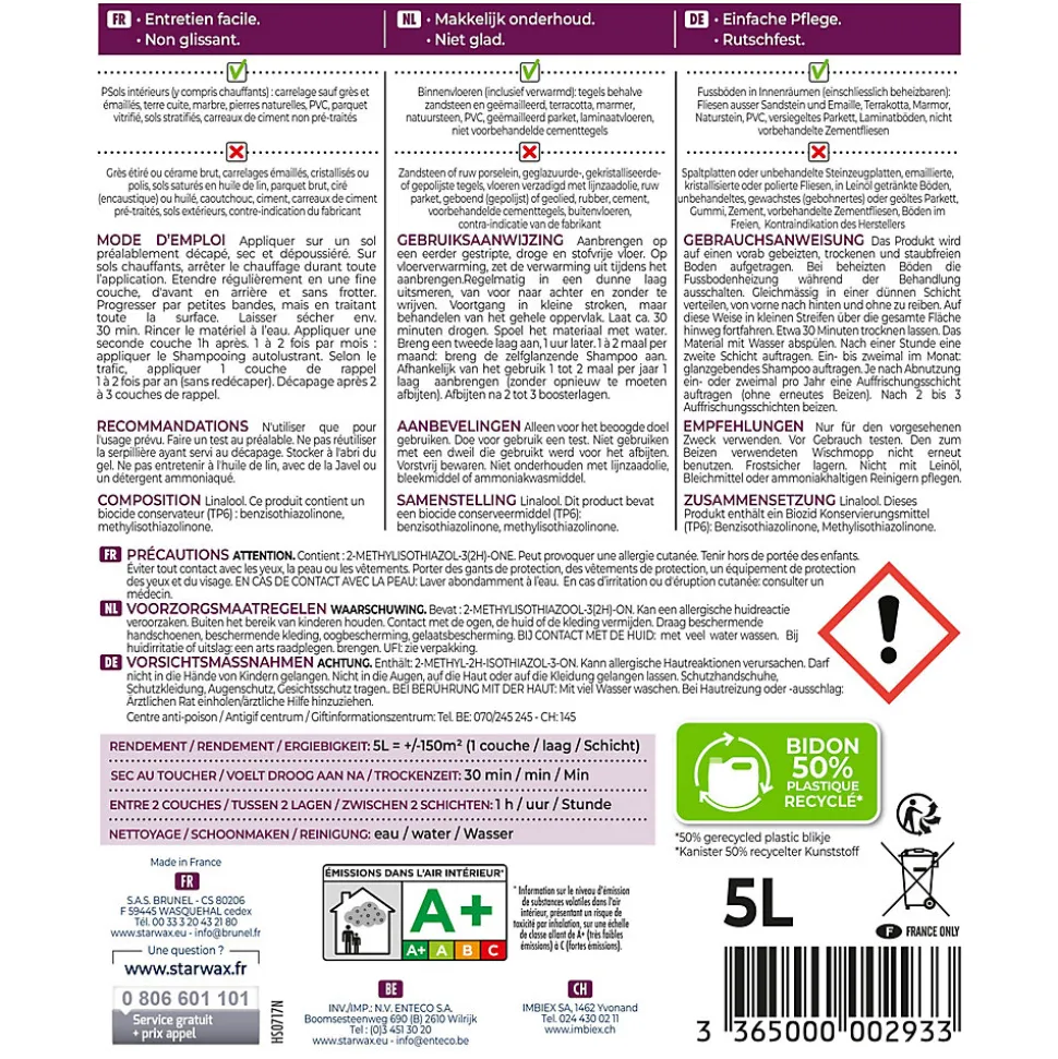 Protecteur sol carrelés Star Grand brillant longue durée Starwax 5 L