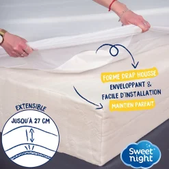 Protège matelas - Alèse Imperméable et Anti Acariens - Bouclette Éponge Coton - Silencieux et Respirant
