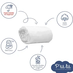 Protège Matelas Bébé 2 en 1 - Alèse + Drap Housse - 100% Coton - Imperméable et Respirant - Silencieux - Oeko Tex - Blanc