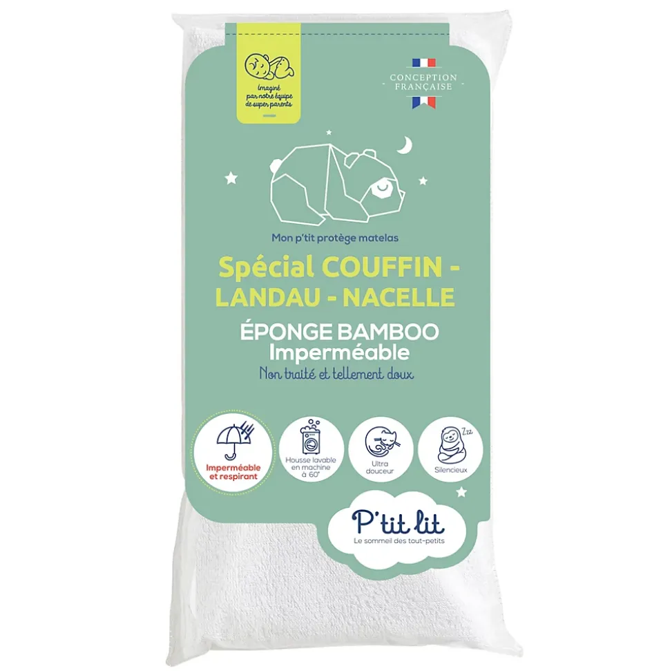 Protège Matelas Bébé Bamboo - Couffin - Landeau - Nacelle - 40x80 cm - Alèse Imperméable - Sans traitement chimique