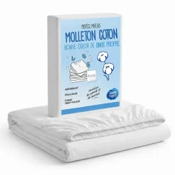 Protège Matelas 160x200 - Molleton 100% Coton - Senteur Linge Propre - Forme Drap Housse Extensible