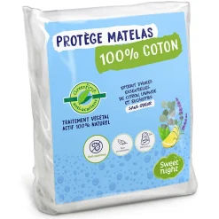 Protège Matelas 160x200 cm - Molleton 100% Coton - Traitement Végétal Anti-Acariens Greenfirst