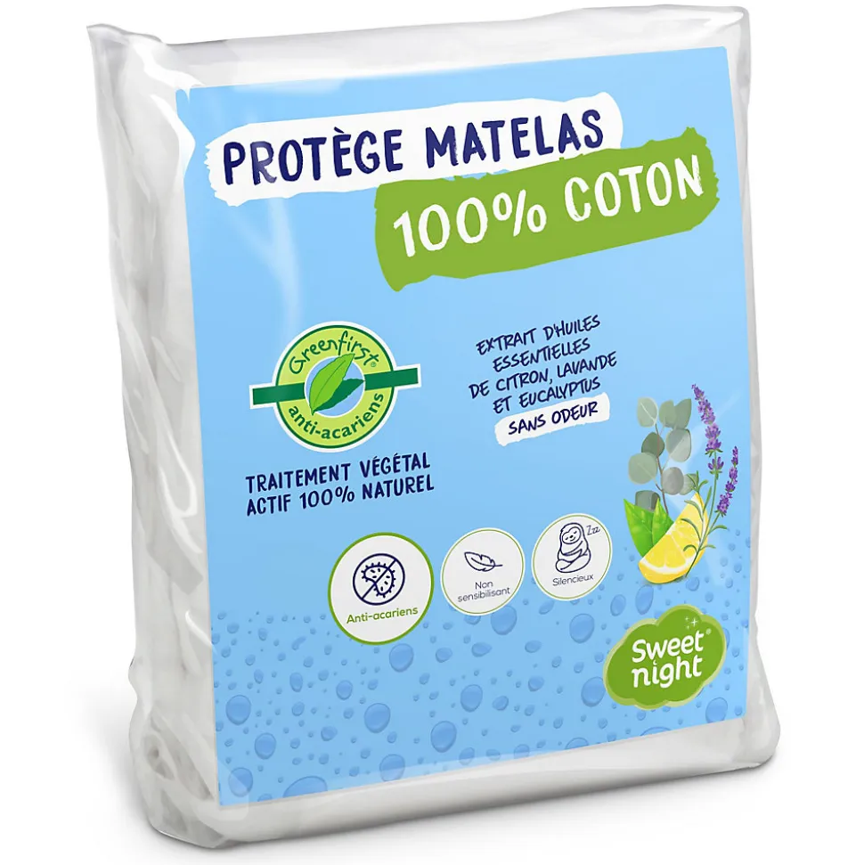 Protège Matelas 160x200 cm - Molleton 100% Coton - Traitement Végétal Anti-Acariens Greenfirst